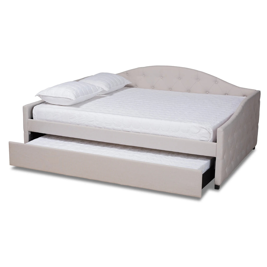 Beige/Black Upholstered Daybed with Trundle J701273
