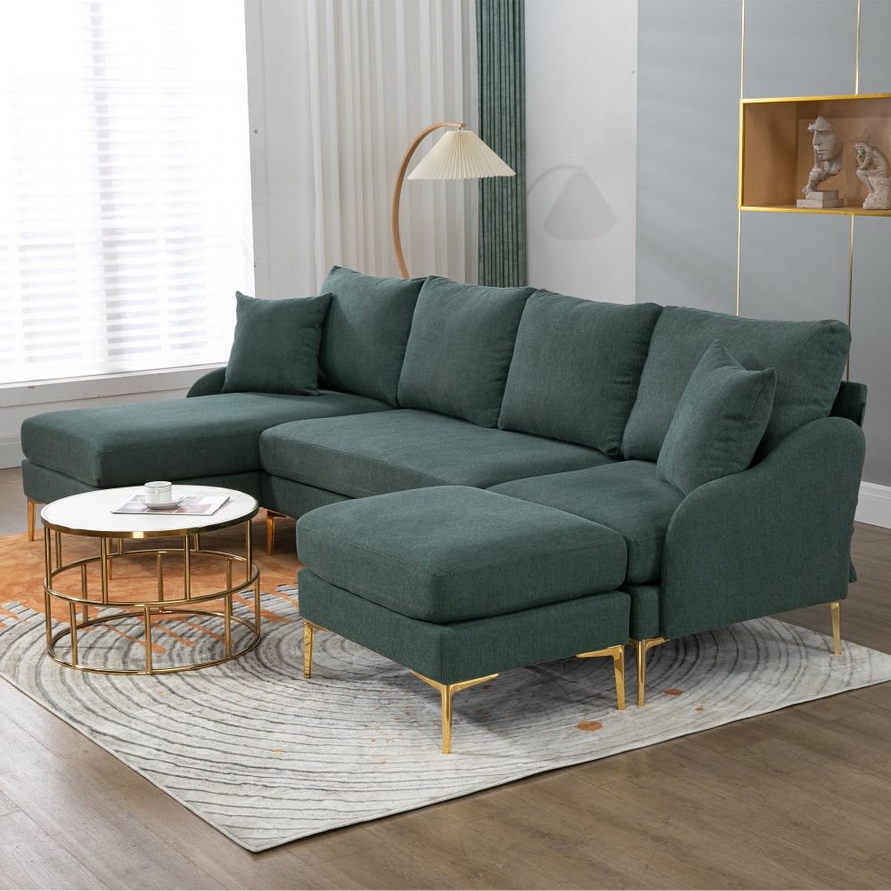 110'' Wide Reversible Chaise U-Shape Sectional Sofa Green Polyester Blend S8988