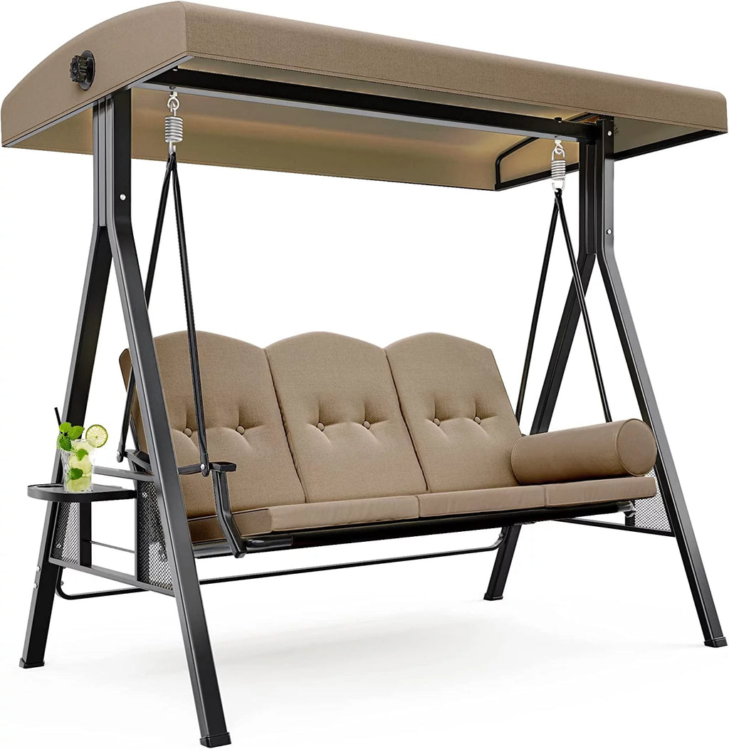 3 Person Outdoor Patio Swing Chair with Adjustable Canopy and Cushion P345